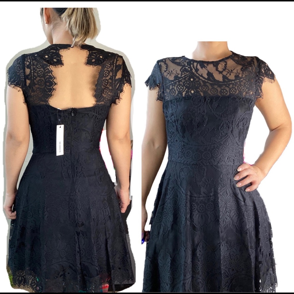 New BB Dakota Lace Fit & Flare Tea Length Dress